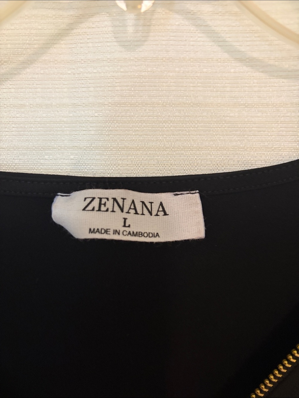 Zenana Outfitters Black V-Neck Zip-Front Blouse with Gold Trim - Picture 2 of 5